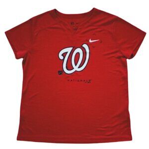 Nike Dry-FIT Washington Nationals V-Neck Tee Women's L Red Athletic T-Shirt